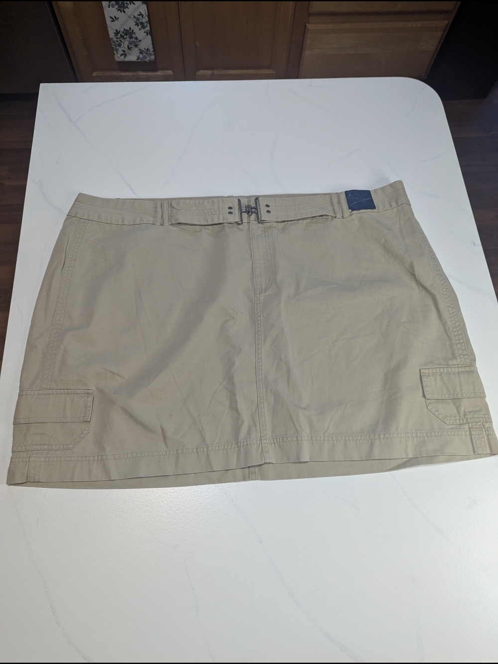 Venezia Jeans Co Khaki Cargo Skirt Women Plus Size 28 Belted Tan Beige Cotton